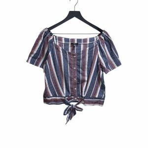 Anthropologie DREW Size Large Multicolor Striped Button-Down Cropped Blouse